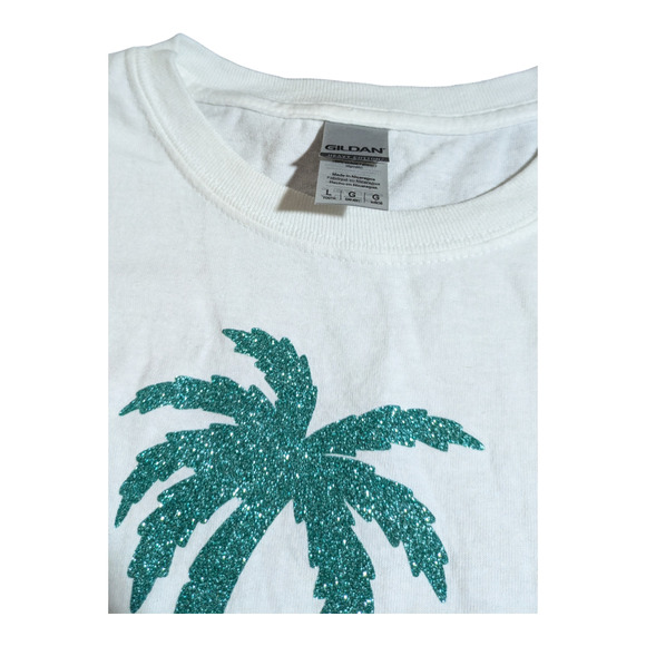 LA Palm Trees Glitter Graphic Tee Shirt Size L Pre Owned - Picture 5 of 5